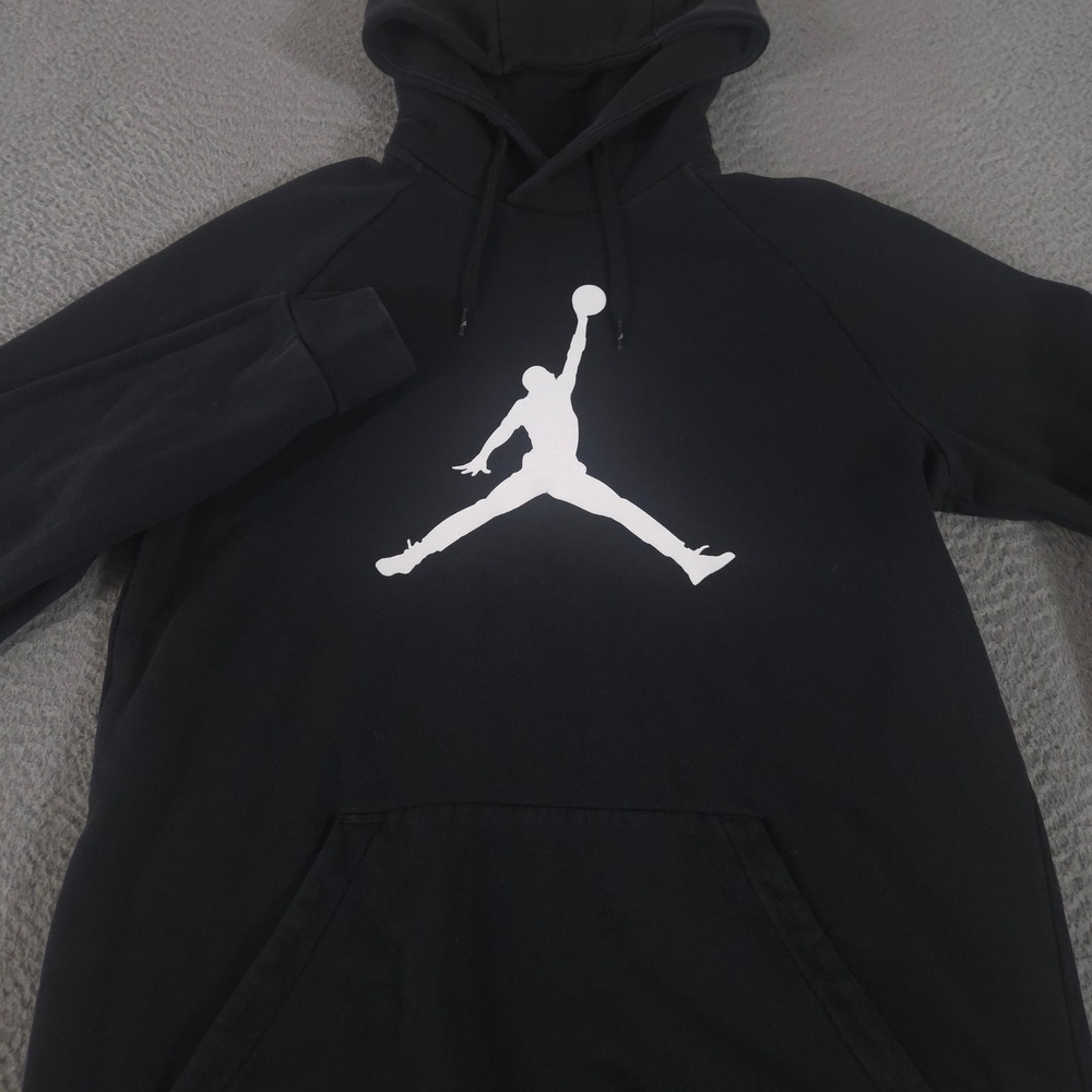 Jordan Hoodie Mens Medium Black Jumpman Classic Fleece White Logo Pullover